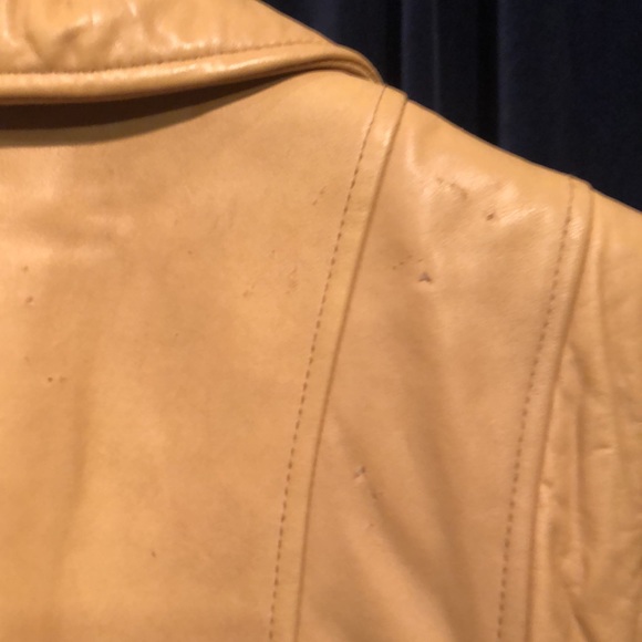 Tan khaki leather jacket pre loved imperfect lots of life left price reflects - Picture 8 of 12